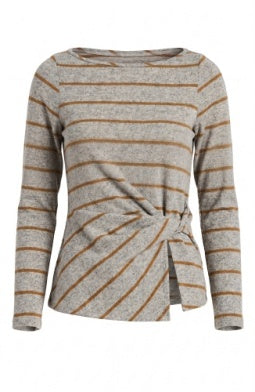 Long Sleeve Boatneck Knit Top w/ Twist Detail
