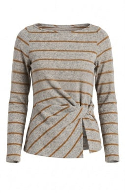 Long Sleeve Boatneck Knit Top w/ Twist Detail