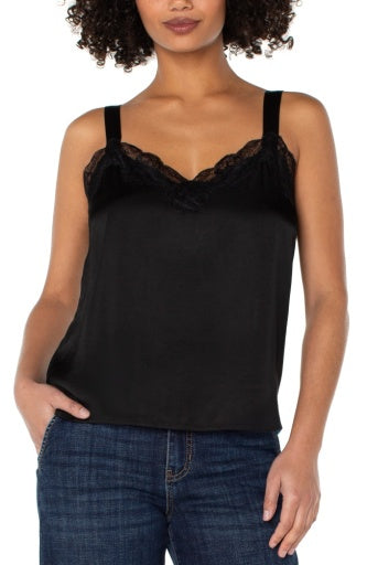 woven tank w. lace trim