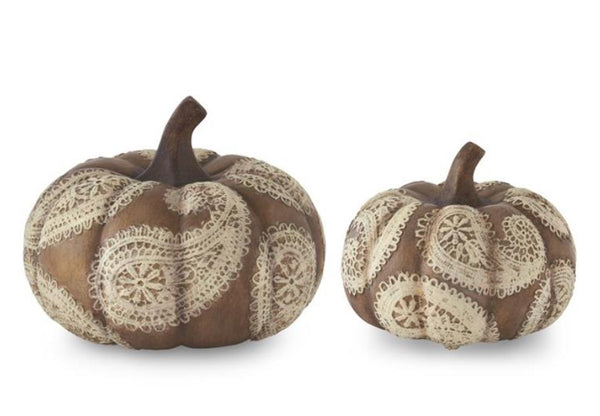 Cream Paisley Embossed Brown Resin Pumpkin