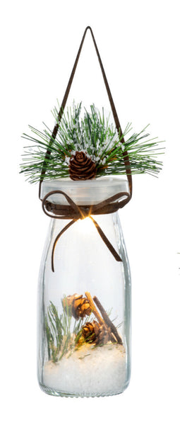Lit Snow Scene Milk Jar Ornament