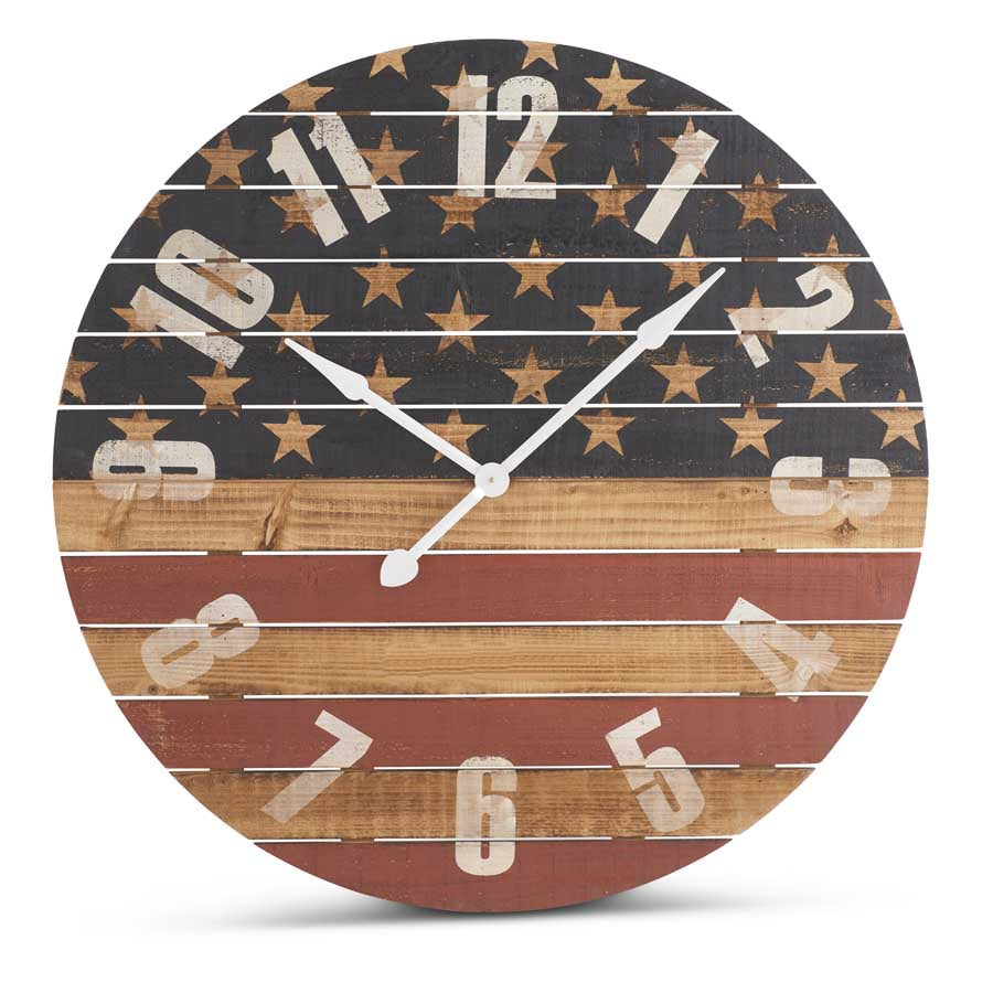 Red, White and Blue Wood Americana Clock
