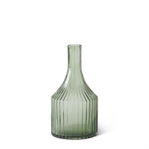 10.5 Inch Transparent Green Glass Vertical Ribbed Vase