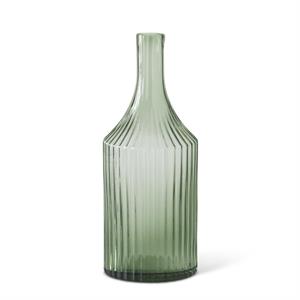 13.75 Inch Transparent Green Glass Vertical Ribbed