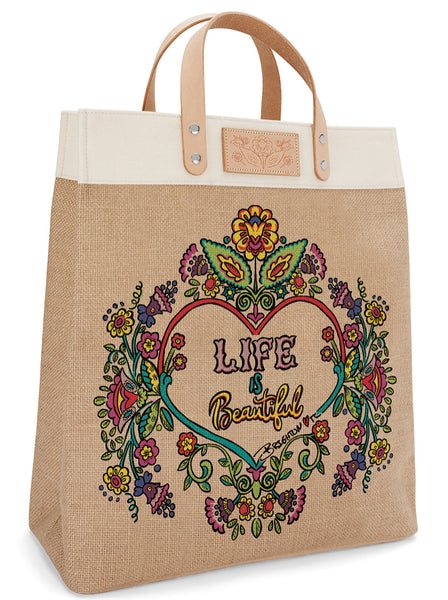 Life is beautiful Burlap Tote