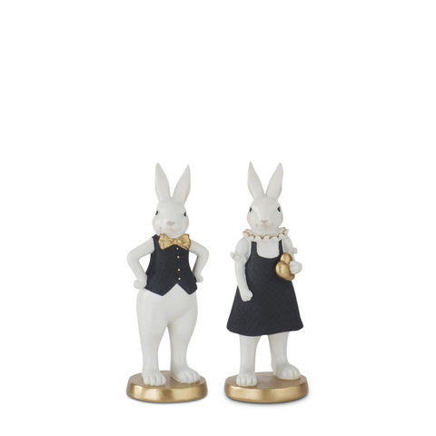 Mr. and Miss Black & Gold Resin Easter Bunnies