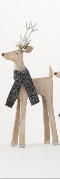 Wood Deer with Scarf Figurine