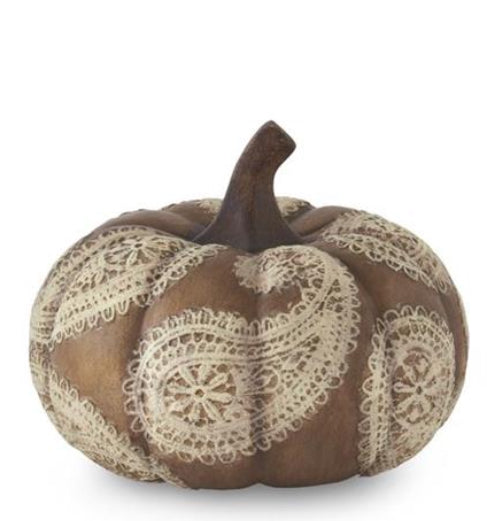 Cream Paisley Embossed Brown Resin Pumpkin