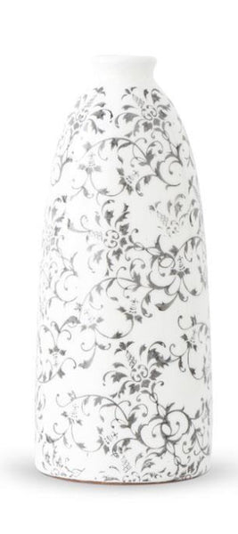 Cream Ceramic Vase with Gray Vine Pattern