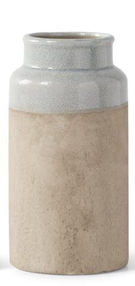 Tall Ceramic Vase with Light Blue Glazed Top