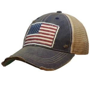 Distressed Mesh Back Cap With Flag Patch