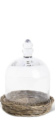 Glass Cloche with Wicker Tray