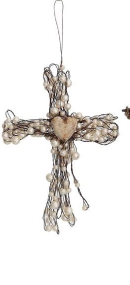Metal Wire Cross with Beads Ornament