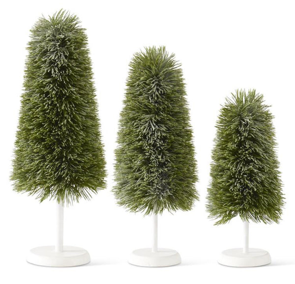 Glittered Snowy Pine Trees with Wood Base