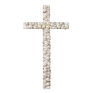 White-Wash Wood & Wire Pearl Cross