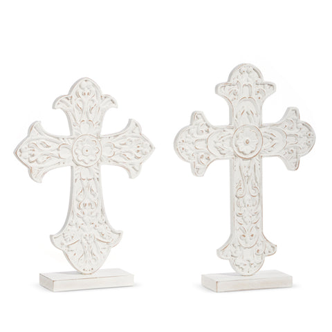 14.75" DISTRESSED CROSS ON STANDS