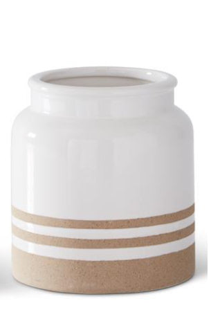 White with Tan Stripes Ceramic Vase