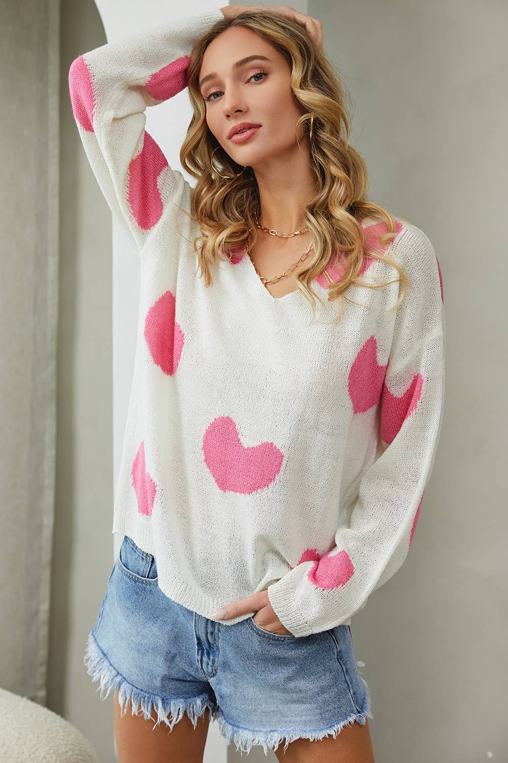 SMULTI HEART SWEATER: IVORY PINK : IVORY PINK / S/M