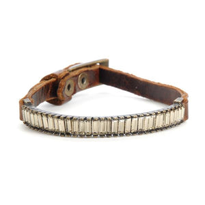Rebel Designs Crystal Baguette Bar Skinny Leather Bracelet