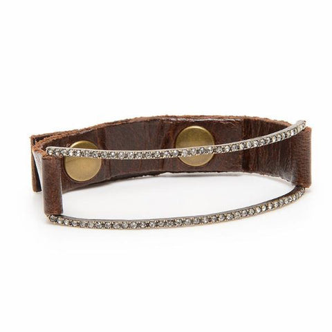 Rebel Designs Pave Open Rectangle Leather Bracelet