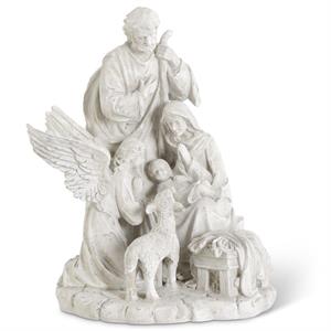 14 Inch Gray Resin Nativity Family w/Angel & Sheep