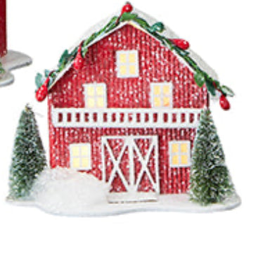 Red Lighted Paper House Ornament