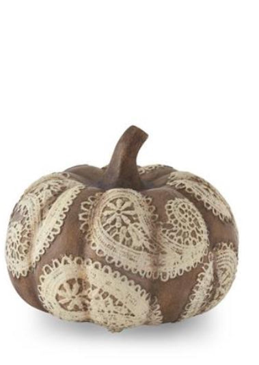 Cream Paisley Embossed Brown Resin Pumpkin