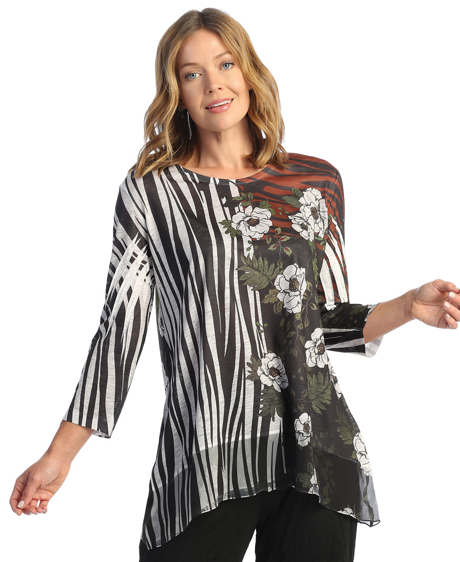 Jess & Jane Forest Tunic Top With Chiffon Contrast
