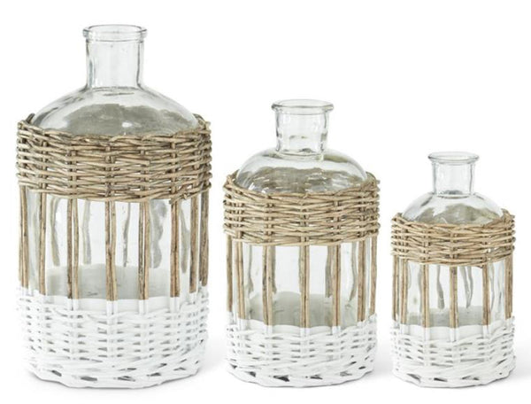 Clear Glass Bottles in Wicker Sleeve