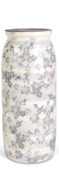 Ceramic Crackle Gray Floral Vase
