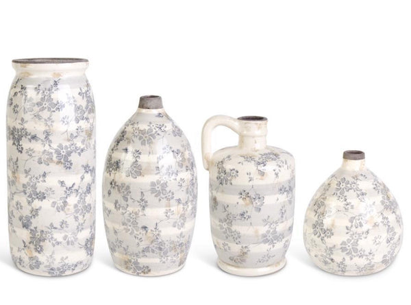 Ceramic Crackle Gray Floral Vase