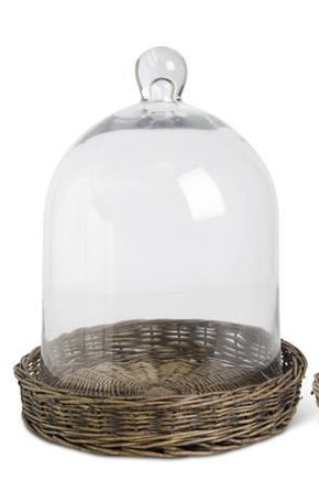 Glass Cloche with Wicker Tray