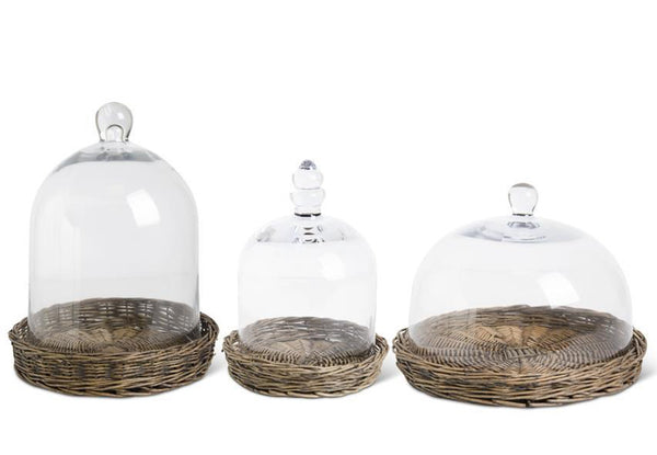 Glass Cloche with Wicker Tray