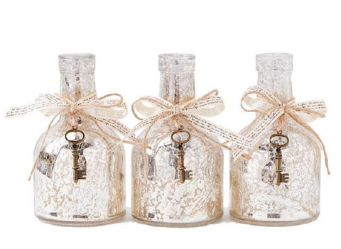 Mercury Glass Bottle with Ribbon & Key Accent