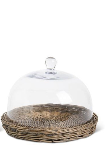 Glass Cloche with Wicker Tray