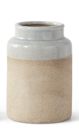 Tall Ceramic Vase with Light Blue Glazed Top