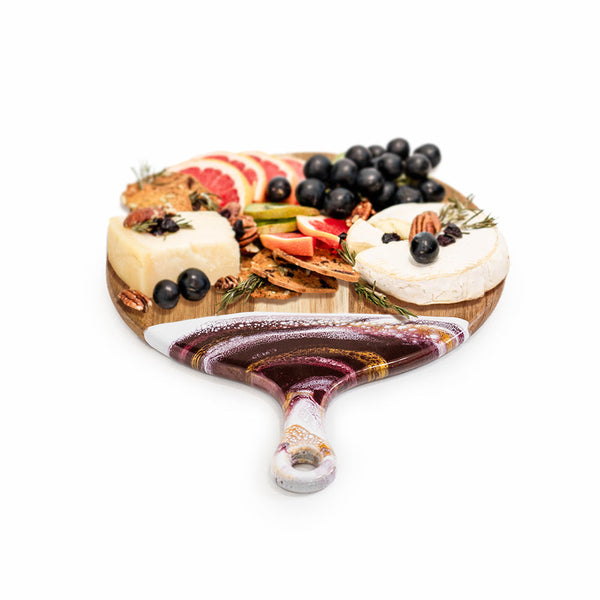 Round Cheese Paddle Acacia Board - Raspberry, White & Gold