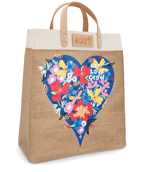 Let Love Grow Burlap Tote