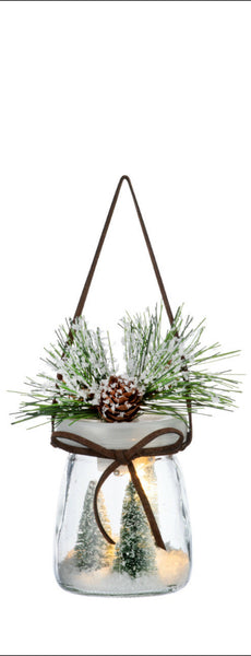 Lit Snow Scene Milk Jar Ornament