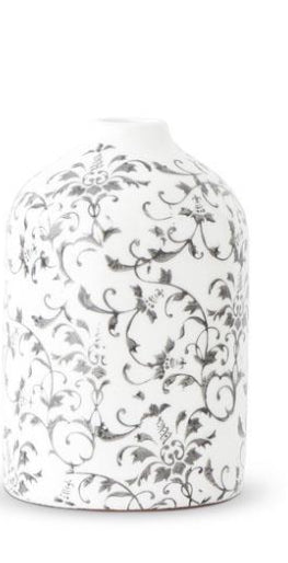 Cream Ceramic Vase with Gray Vine Pattern