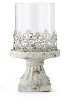 Light Blue Metal Candle Holder on Base