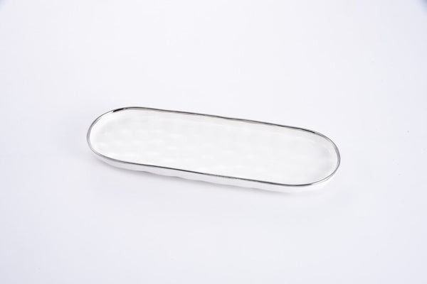 Pampa Bay Medium Oval Tray - White-Silver