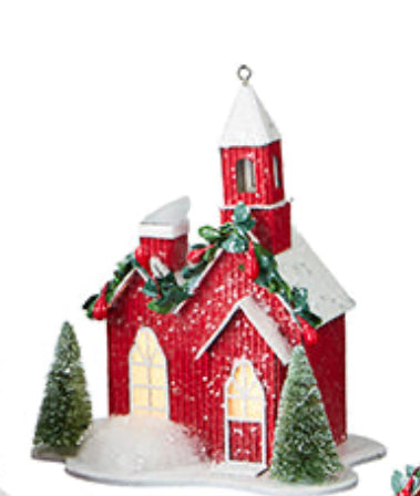 Red Lighted Paper House Ornament
