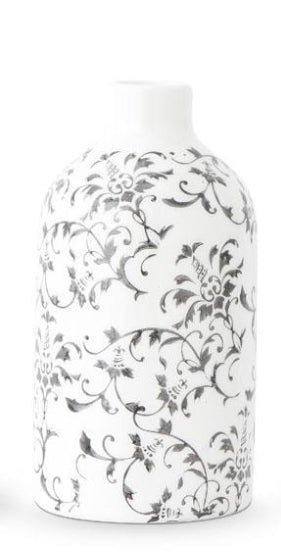 Cream Ceramic Vase with Gray Vine Pattern