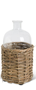 Clear Glass Bottle in Woven Rattan Basket