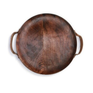 Wood Tray With Leather Handles