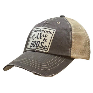 Weekends, Coffee & Dogs Distressed Trucker Hat