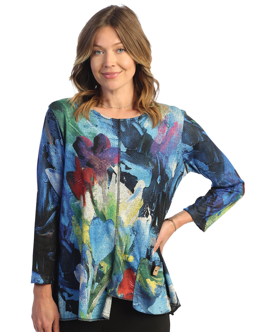 Jess & Jane Morning Glory French Brushed Knit Tunic Top With Patch Pocket And Button
