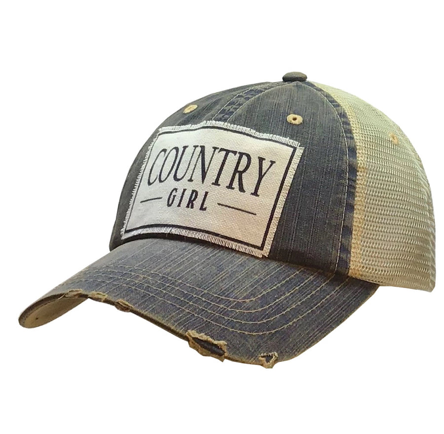 Country Girl Distressed Trucker Hat Baseball Ca