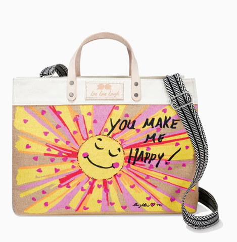 Happy Sunshine  Burlap Bag with Strap